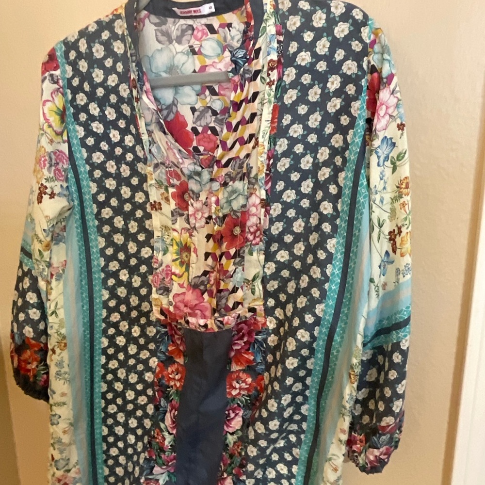 Johnny Was Mixed Floral Blouse with Ruffle Front